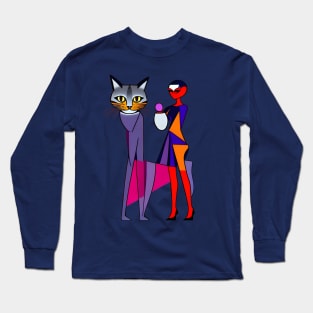 Abstract Geometric Egypt Cat Goddess Long Sleeve T-Shirt